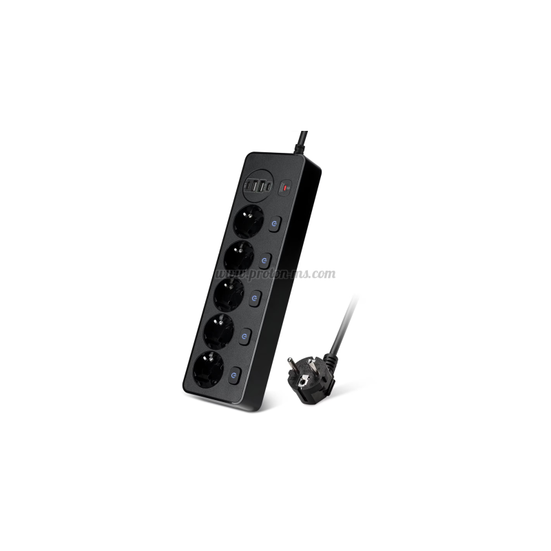 Удължител, 5 гнезда, 250V, 10A, Кабел, 1.8м., 2 x USB-F, 2 x USB-C, С 