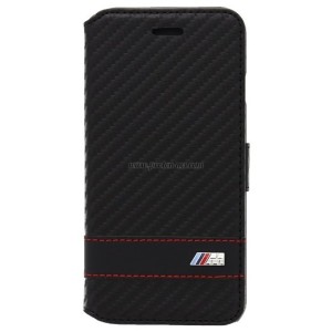 Черен кожен BMW Carbon калъф тип Портфейл MUVIT за Samsung Galaxy S6 BMFM011