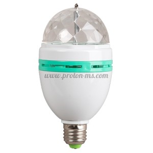 LED ДИСКО ЛАМПА E27 220V 3W (БЯЛО И ЧЕРНО ТЯЛО НА КУШКАТА)