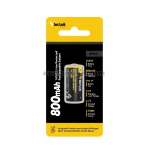 БАТЕРИЯ АКУМУЛАТОРНА 3.7V 800MAH 16340 RCR123 TR1680 B1 TECHNIK