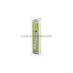Разклонител HAMA 5 гнезда, USB 3.4A, 1.4м, Бутон вкл/изкл, Защита срещ
