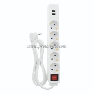 Разклонител HAMA 5 гнезда, USB 3.4A, 1.4м, Бутон вкл/изкл, Защита срещ