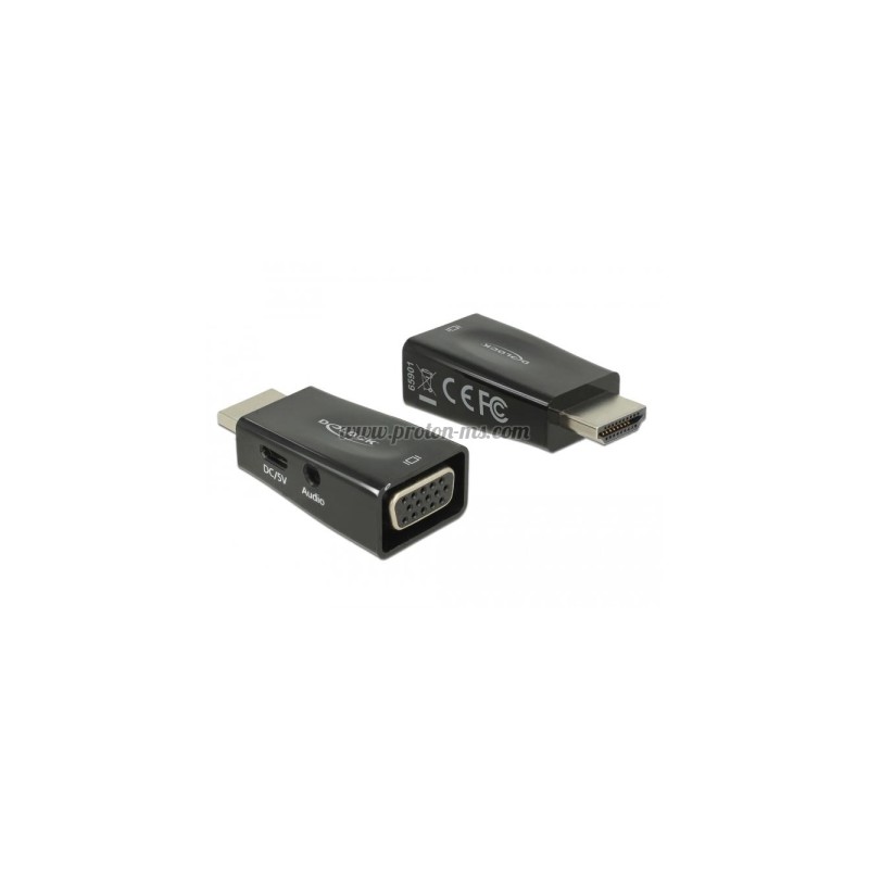 Адаптер Delock, HDMI мъжко - VGA + microUSB + Audio женско, Черен