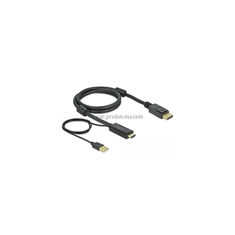 Кабел Delock HDMI мъжко - DisplayPort USB мъжко, 4K 30 Hz, 1 м, Черен
