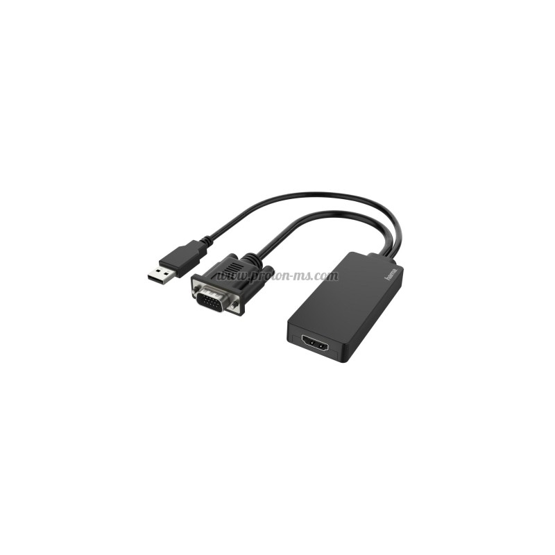 Конвертор HAMA, VGA+USB мъжко - HDMI женско, Full HD 1080p, Черен