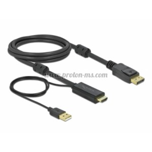КАБЕЛ DELOCK HDMI МЪЖКО - DISPLAYPORT USB МЪЖКО, 4K 30 HZ, 2 М, ЧЕРЕН