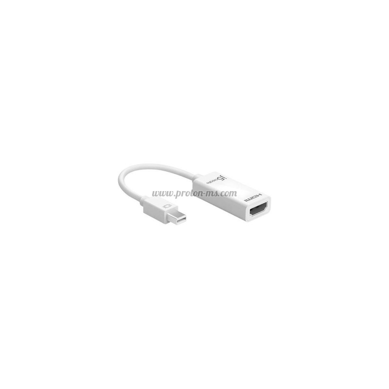 АДАПТЕР J5CREATE JDA159, MINI DISPLAYPORT МЪЖКО - HDMI ЖЕНСКО, 4K, 125ММ, БЯЛ