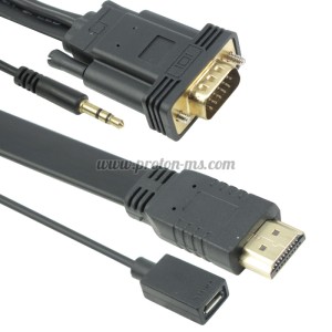 КАБЕЛ, HDMI - VGA, 1.8M, 3M, FLAT, С АУДИО КАБЕЛ