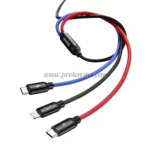 CABLE TEXTILE 3IN1 USB TO MICRO USB + IPHONE + USB TYPE C CAMLT-BSY01 BASEUS BLACK/RED/BLUE 1.2M