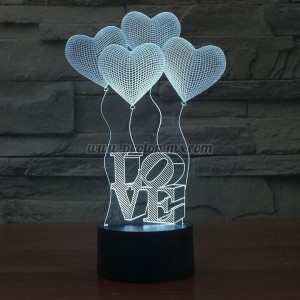 ДЕКОРАТИВНА 3D LED НОЩНА ЛАМПА МЕЧЕ СЪС СЪРЦЕ, СЪРЦА "LOVE"