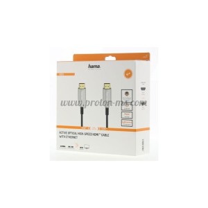 ОПТИЧЕН АКТИВЕН КАБЕЛ HAMA OPTICAL, HDMI МЪЖКО - HDMI МЪЖКО, ETHERNET, 4K, ПОЗЛ.КОНЕКТОРИ, ЧЕРЕН, 10M, 15M, 20M