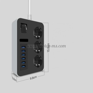 РАЗКЛОНИТЕЛ EARLDOM ES-SC07, 3 ГНЕЗДА, CEE 7/3, 6 Х USB, 2М., ЧЕРЕН