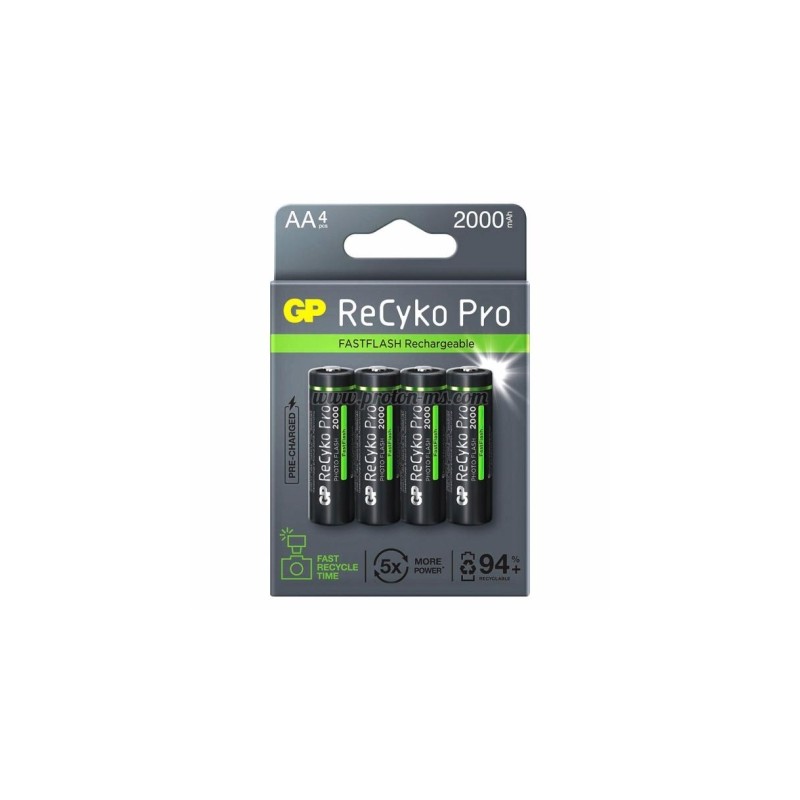 АКУМУЛАТОРНА БАТЕРИЯ GP R6 AA 2100MAH RECYKO + PRO FAST FLASH GP-BR-210AAHCF-APCEB4 NIMH /ДО 500 ЦИКЪЛА/ 4 БР. В ОПАКОВКА GP