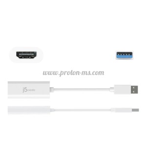 Адаптер j5create JUA254, USB-A към HDMI, Бял