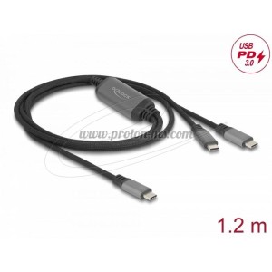 DELOCK КАБЕЛ USB-C, Y-КАБЕЛ, 2 X USB-C PD 3.0, 100 W, 1.2 M