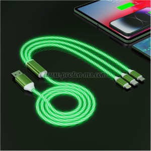 Светещ кабел комбиниран 3 в 1 USB Micro USB