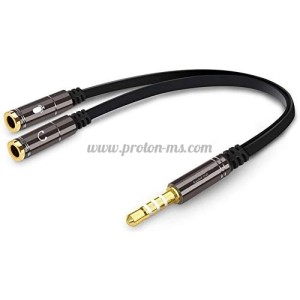 Кабел 3.5мм 4 Pin към 2X3.5мм Female- 0.3м HQ