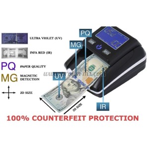 Детектор за фалшиви банкноти AL-130A (UV/MG/IR), брояч за EUR/USD, аку