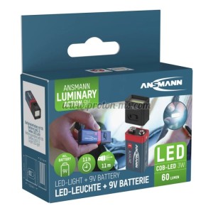 LED фенер Ansmann с 9V батерия, COB 3W, 60 lm, 2 режима, 6500K, черен 