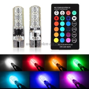 Габаритни LED крушки - 2 бр. в комплект T10 RGB с дистанционно управление