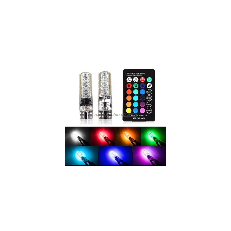 Габаритни LED крушки - 2 бр. в комплект T10 RGB с дистанционно управление