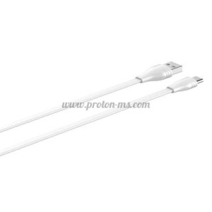 КАБЕЛ USB/USB-C 3 МЕТРА LS553 2.1A БЯЛ ПЛОСЪК