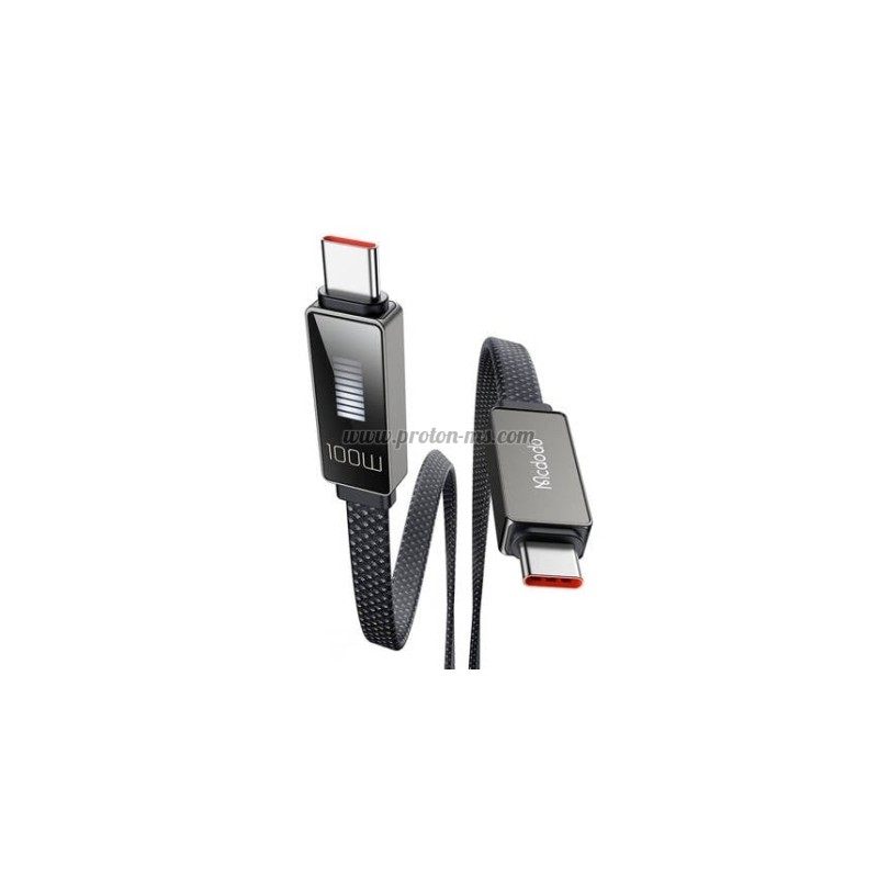 КАБЕЛ USB-C/USB-C 1.2 МЕТРА 5A MCDODO CA-4470 ЧЕРЕН ПЛОСЪК С ДИСПЛЕЙ 100W