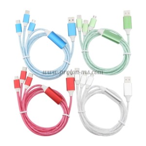 Светещ кабел комбиниран 3 в 1 USB Micro USB