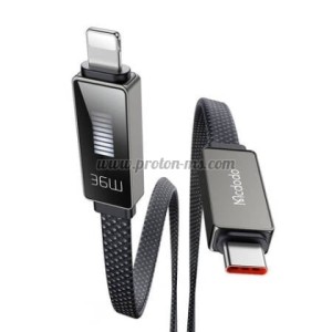 КАБЕЛ USB-C/LIGHTNING 1.2 МЕТРА 3 A MCDODO CA-4960 ЧЕРЕН ПЛОСЪК С ДИСПЛЕЙ 36W