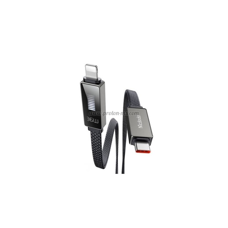 КАБЕЛ USB-C/LIGHTNING 1.2 МЕТРА 3 A MCDODO CA-4960 ЧЕРЕН ПЛОСЪК С ДИСПЛЕЙ 36W