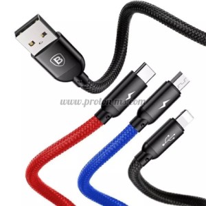 CABLE TEXTILE 3IN1 USB TO MICRO USB + IPHONE + USB TYPE C CAMLT-BSY01 BASEUS BLACK/RED/BLUE 1.2M