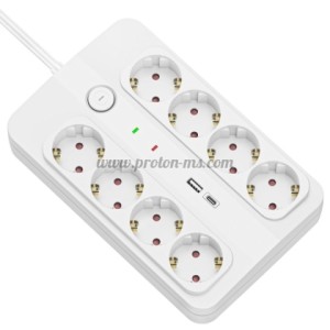 РАЗКЛОНИТЕЛ С КЛЮЧ-8 ГНЕЗДА СЪС ЗАЩИТА + ЗАРЯДНО С 2XUSB-A/C 1.5 МЕТРА КАБЕЛ TECHNIK