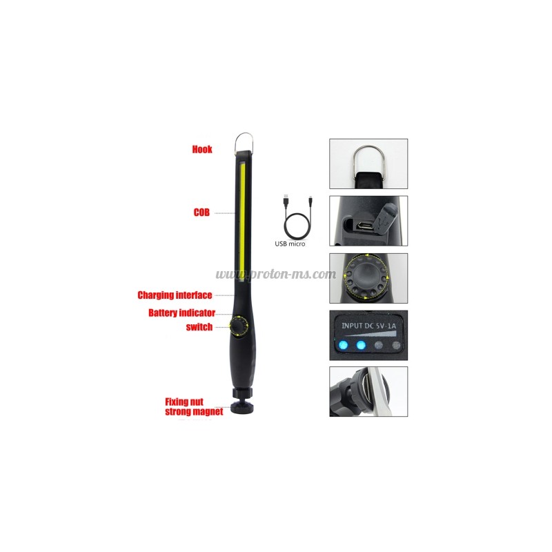 Акумулаторна работна лампа и фенер с магнит и кука - Rechargeable COB work lights JW821