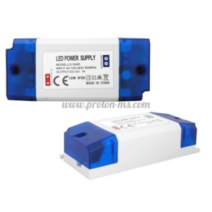 ЗАХРАНВАНЕ ЗА LED ОСВЕТЛЕНИЕ 12V/1А 12W ПЛАСТМАСОВ КОРПУС